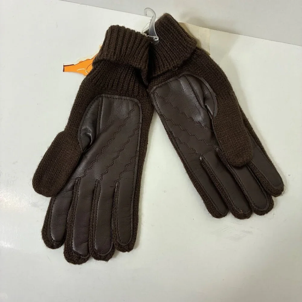 VTG Sears Ladies Driving Gloves Brown Knit & Vinyl Deadstock